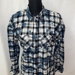 Women's Button Up Shirt Top Blouse Plaid Size M